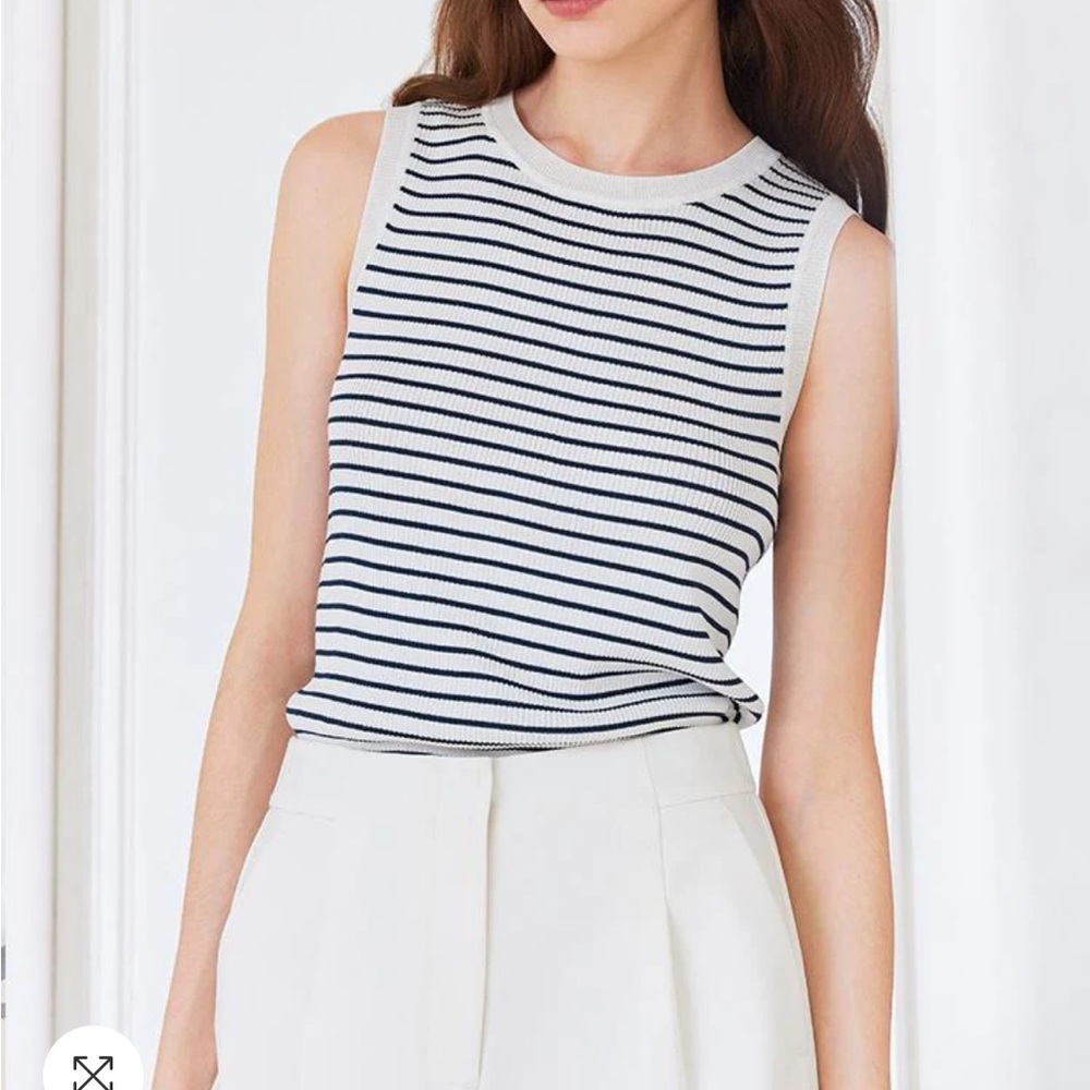 Navy and White Striped Tank Top Slim Knitted Women Tank Top
